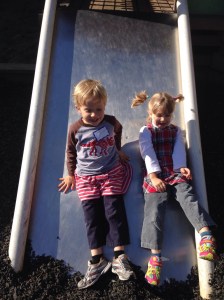 Oliver and Allyson on a slide